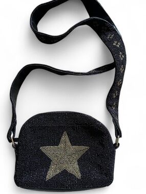 Black Star Crossbody Bag with Gold Bead Accent